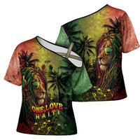One Love Afro Haiti Cross Shoulder Shirt Rastafarian Lion Reggae Grunge Style