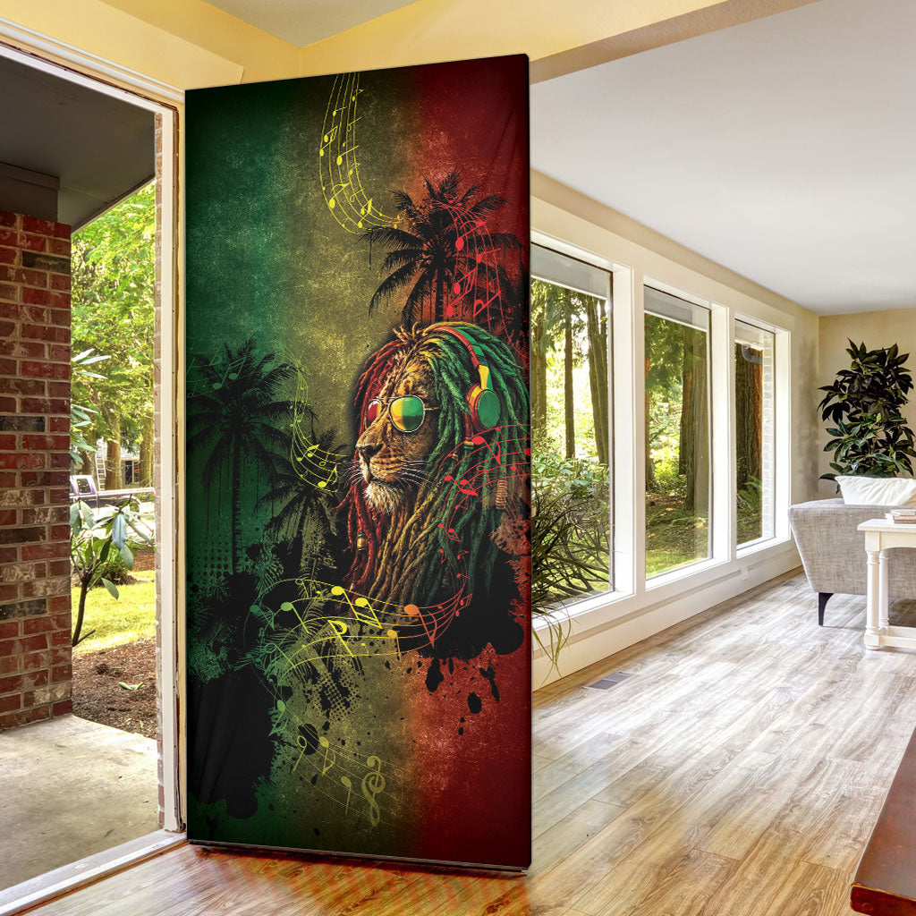 One Love Afro Haiti Door Cover Rastafarian Lion Reggae Grunge Style