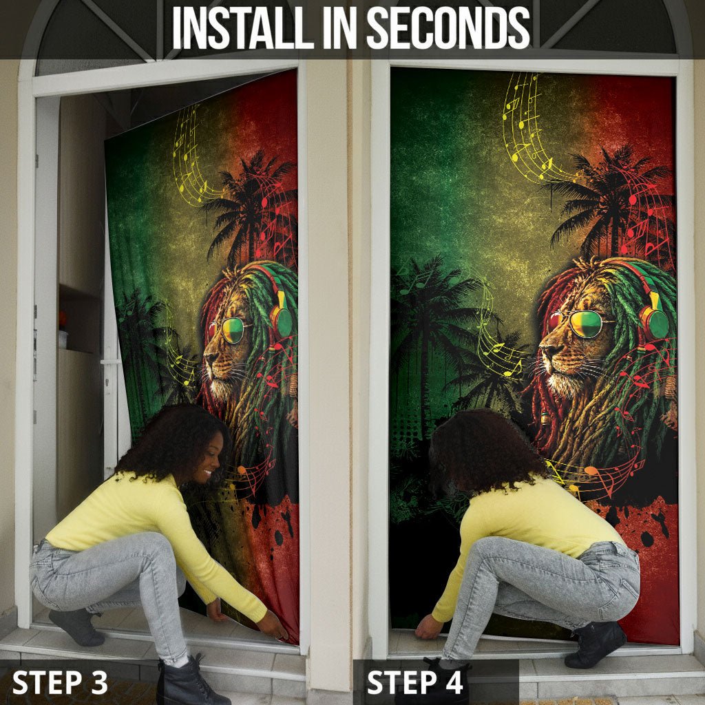 One Love Afro Haiti Door Cover Rastafarian Lion Reggae Grunge Style
