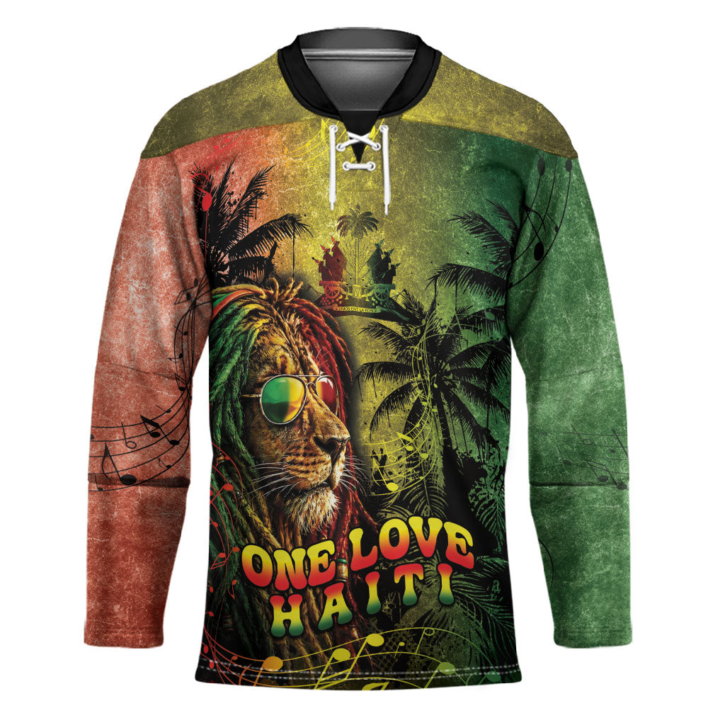 One Love Afro Haiti Hockey Jersey Rastafarian Lion Reggae Grunge Style
