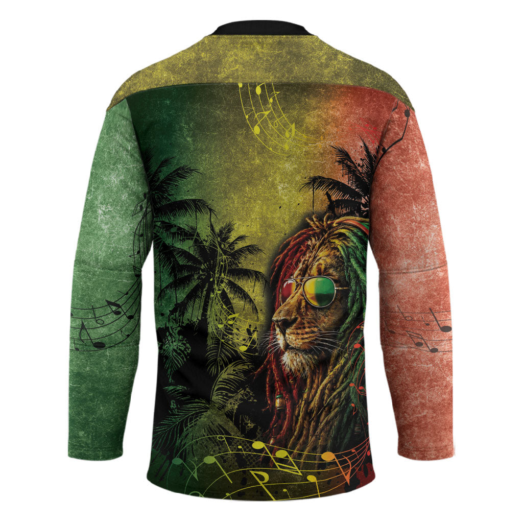 One Love Afro Haiti Hockey Jersey Rastafarian Lion Reggae Grunge Style