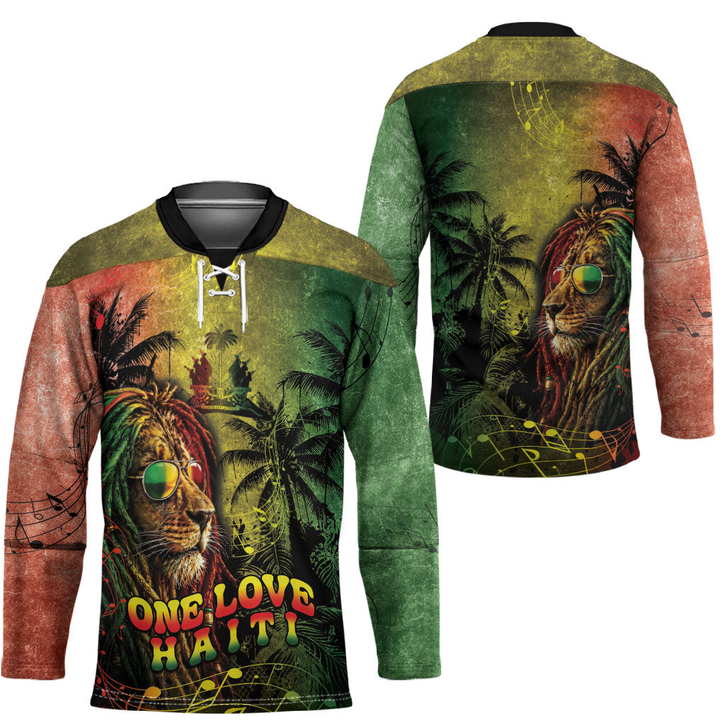 One Love Afro Haiti Hockey Jersey Rastafarian Lion Reggae Grunge Style