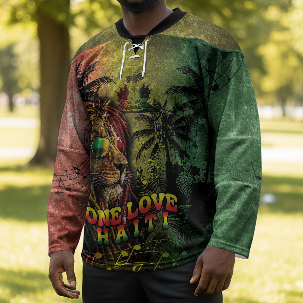 One Love Afro Haiti Hockey Jersey Rastafarian Lion Reggae Grunge Style