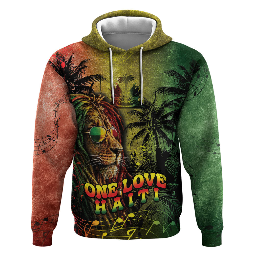 One Love Afro Haiti Hoodie Rastafarian Lion Reggae Grunge Style