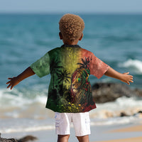 One Love Afro Haiti Kid Hawaiian Shirt Rastafarian Lion Reggae Grunge Style