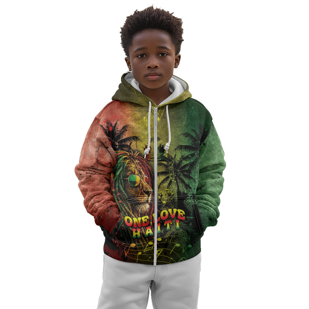 One Love Afro Haiti Kid Hoodie Rastafarian Lion Reggae Grunge Style