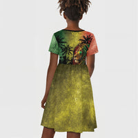 One Love Afro Haiti Kid Short Sleeve Dress Rastafarian Lion Reggae Grunge Style