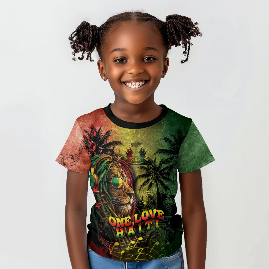 One Love Afro Haiti Kid T shirt Rastafarian Lion Reggae Grunge Style