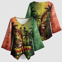 One Love Afro Haiti Kimono Sleeve Blouse Rastafarian Lion Reggae Grunge Style