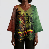 One Love Afro Haiti Kimono Sleeve Blouse Rastafarian Lion Reggae Grunge Style