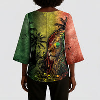 One Love Afro Haiti Kimono Sleeve Blouse Rastafarian Lion Reggae Grunge Style