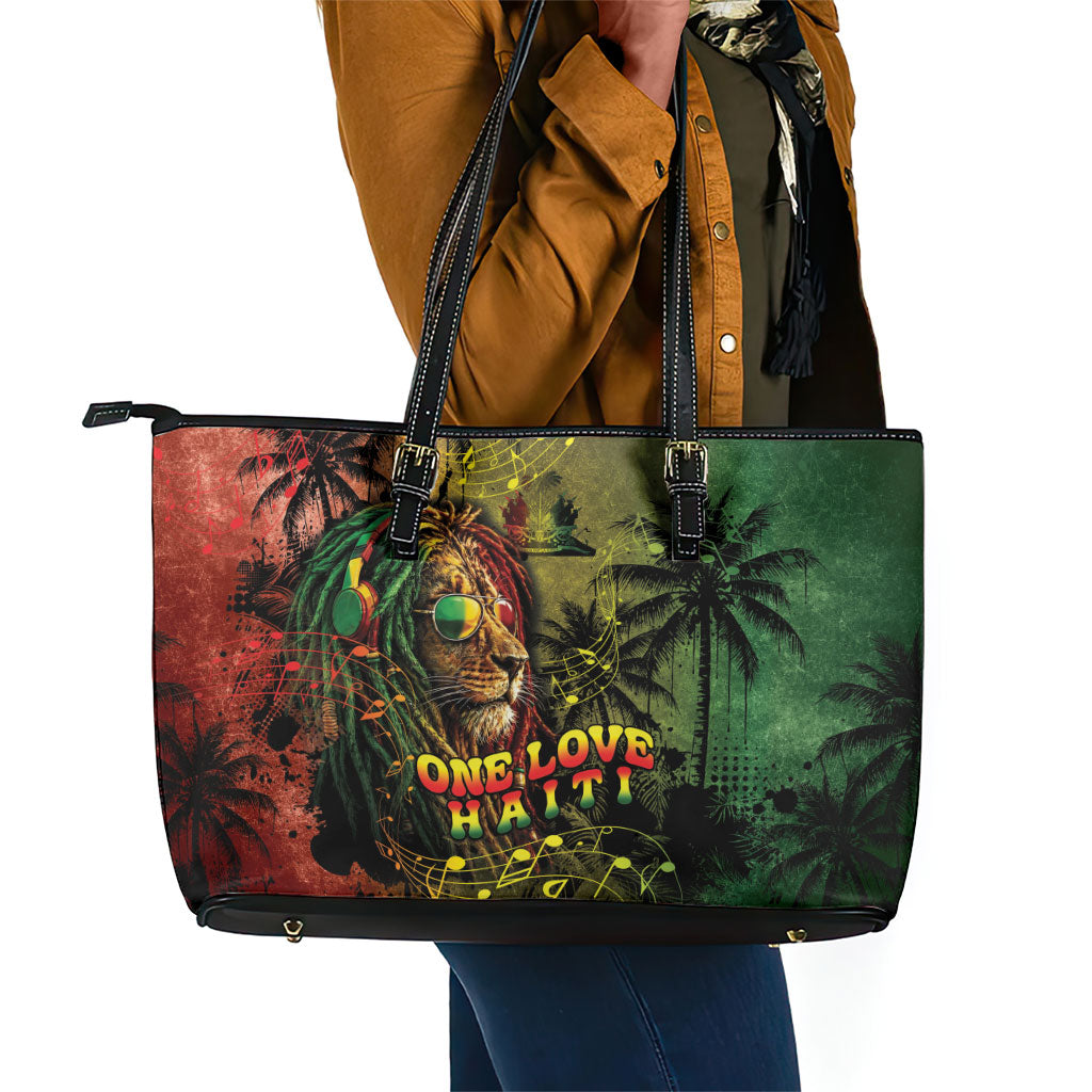 One Love Afro Haiti Leather Tote Bag Rastafarian Lion Reggae Grunge Style
