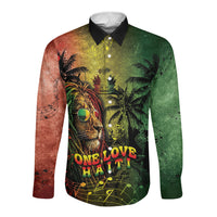 One Love Afro Haiti Long Sleeve Button Shirt Rastafarian Lion Reggae Grunge Style