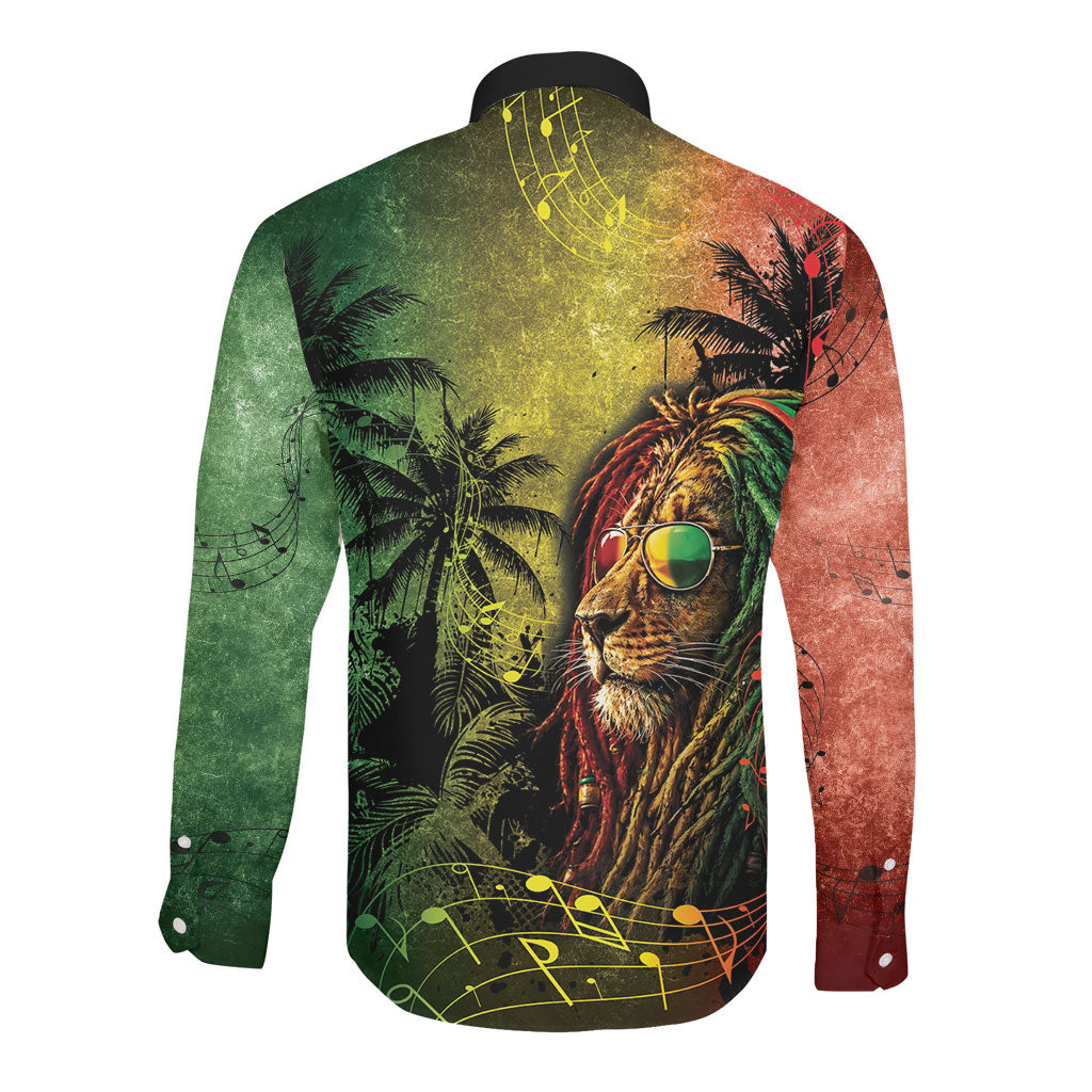 One Love Afro Haiti Long Sleeve Button Shirt Rastafarian Lion Reggae Grunge Style