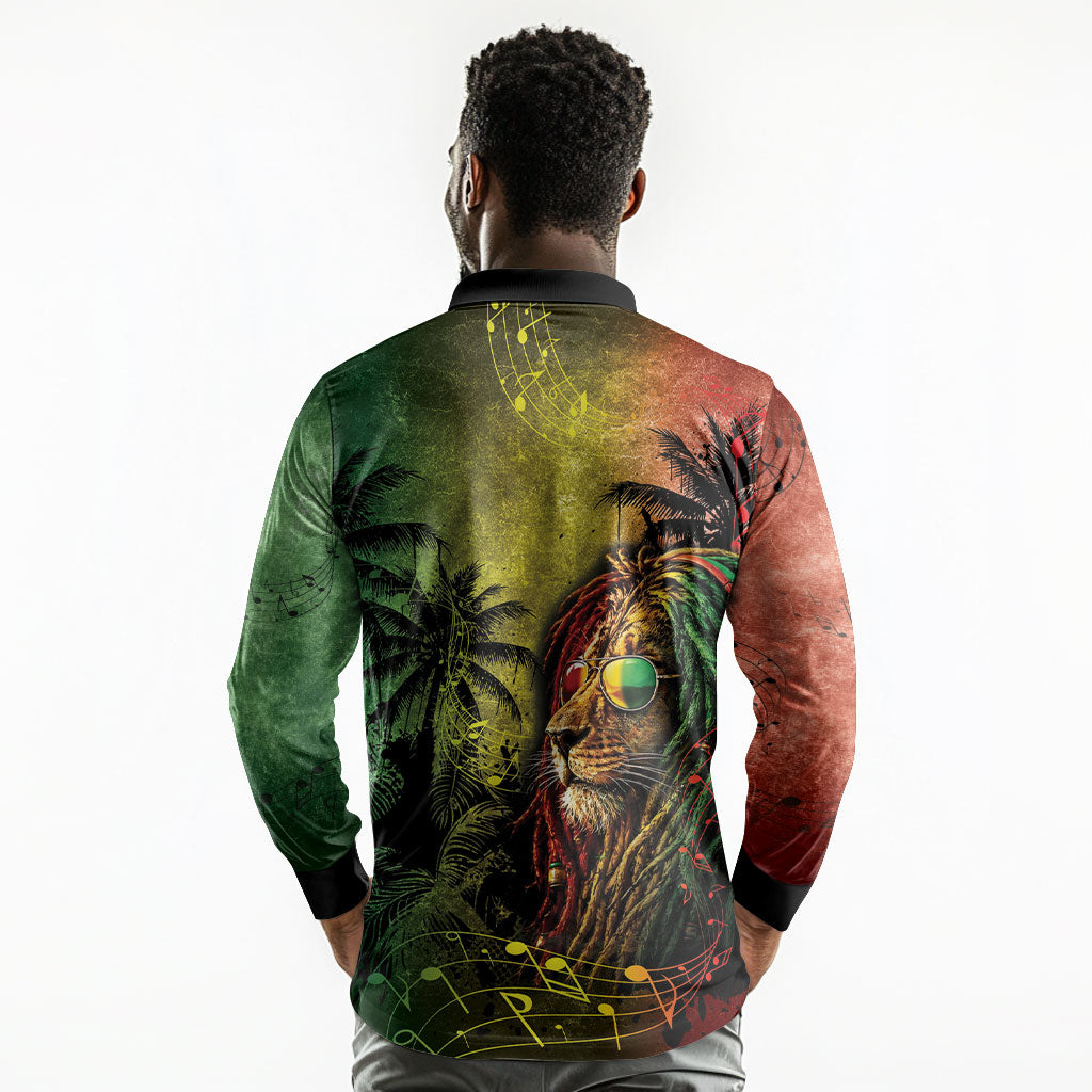 One Love Afro Haiti Long Sleeve Polo Shirt Rastafarian Lion Reggae Grunge Style