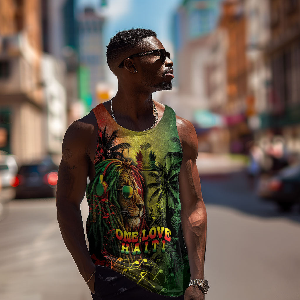 One Love Afro Haiti Men Tank Top Rastafarian Lion Reggae Grunge Style
