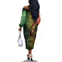 One Love Afro Haiti Off The Shoulder Long Sleeve Dress Rastafarian Lion Reggae Grunge Style