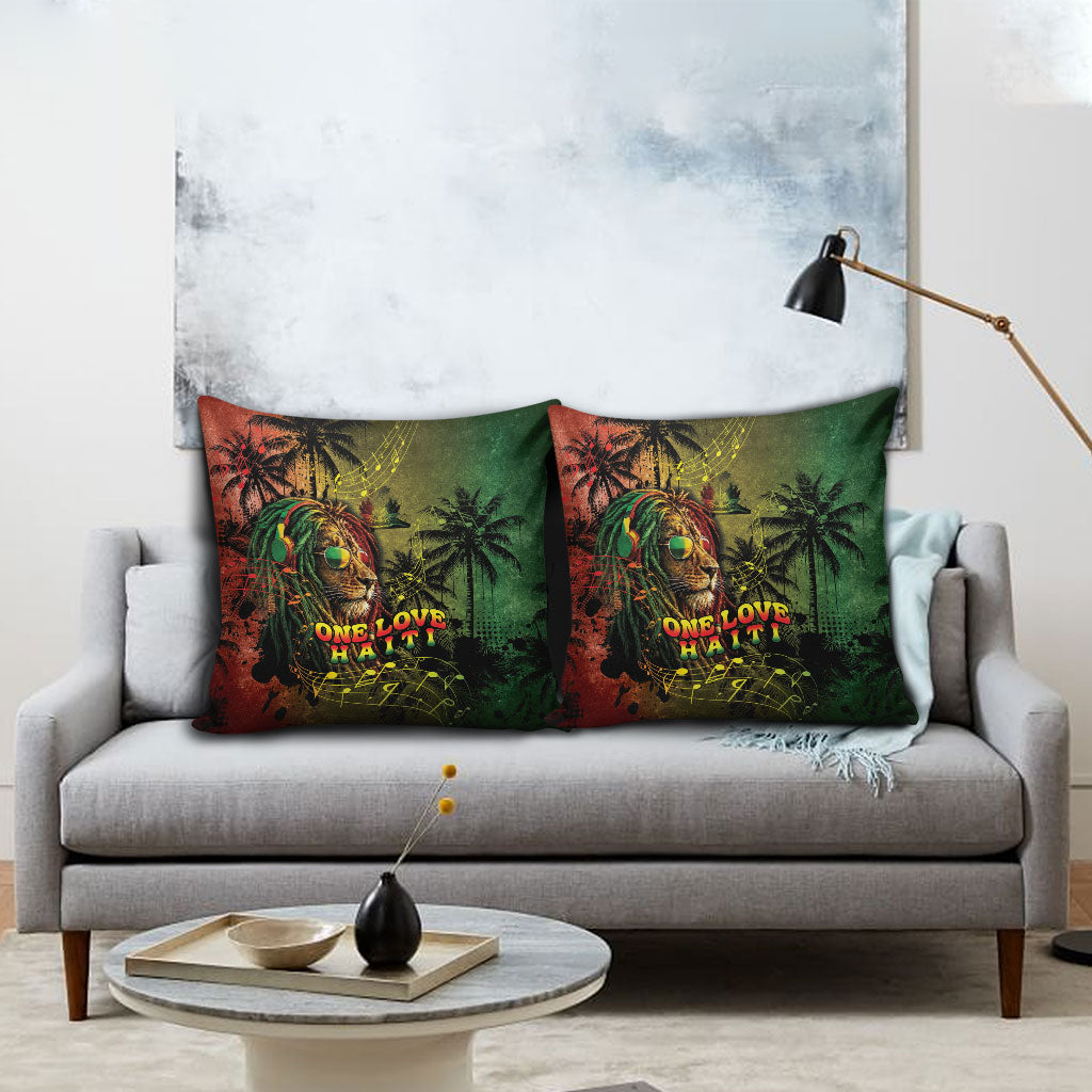 One Love Afro Haiti Pillow Cover Rastafarian Lion Reggae Grunge Style