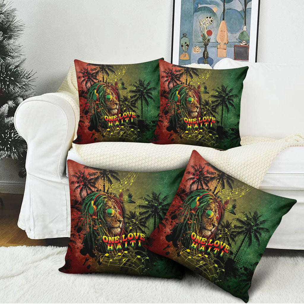 One Love Afro Haiti Pillow Cover Rastafarian Lion Reggae Grunge Style