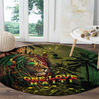 One Love Afro Haiti Round Carpet Rastafarian Lion Reggae Grunge Style