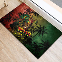 One Love Afro Haiti Rubber Doormat Rastafarian Lion Reggae Grunge Style