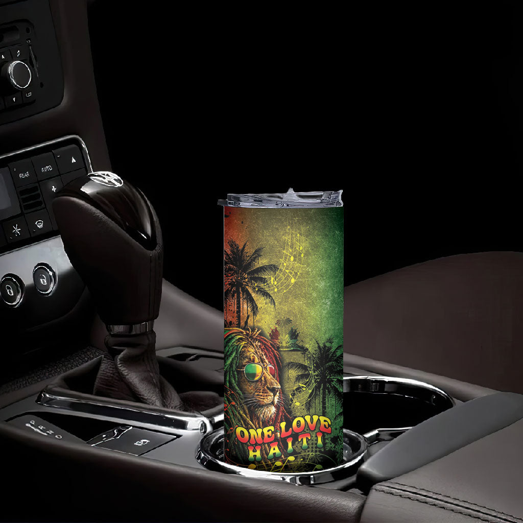 One Love Afro Haiti Skinny Tumbler Rastafarian Lion Reggae Grunge Style