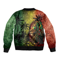One Love Afro Haiti Sleeve Zip Bomber Jacket Rastafarian Lion Reggae Grunge Style
