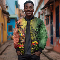 One Love Afro Haiti Sleeve Zip Bomber Jacket Rastafarian Lion Reggae Grunge Style