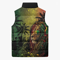 One Love Afro Haiti Sleeveless Puffer Jacket Rastafarian Lion Reggae Grunge Style