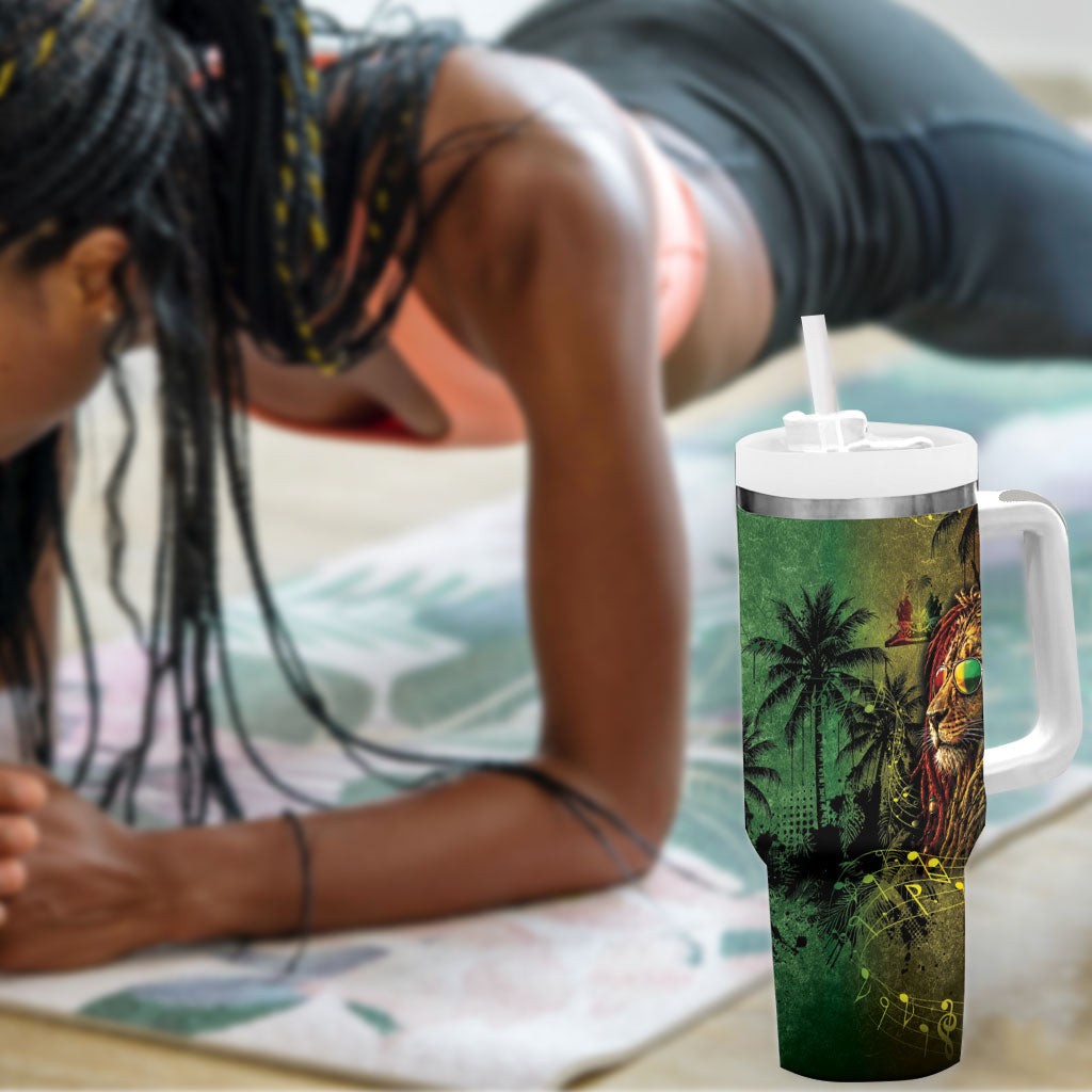 One Love Afro Haiti Tumbler With Handle Rastafarian Lion Reggae Grunge Style