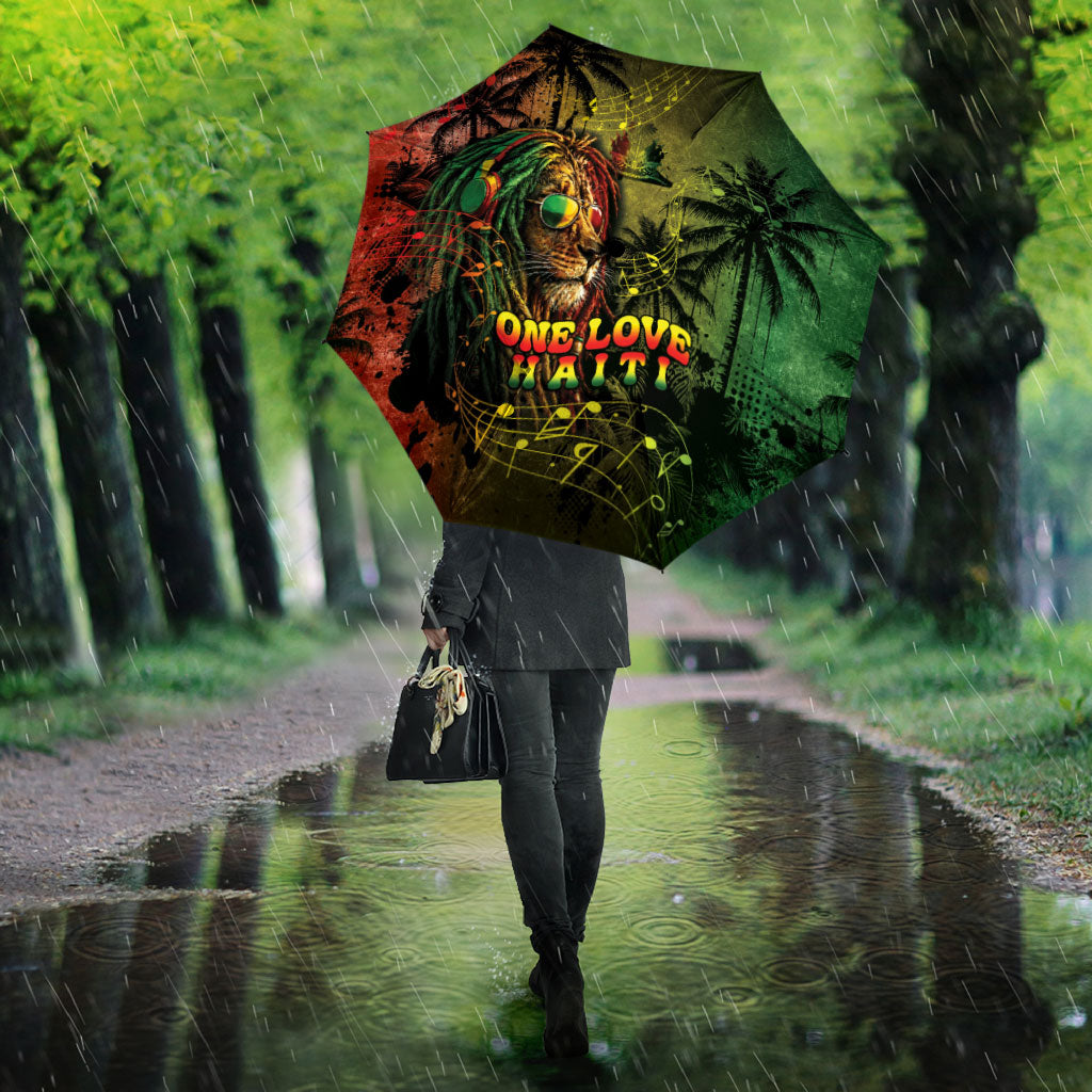 One Love Afro Haiti Umbrella Rastafarian Lion Reggae Grunge Style