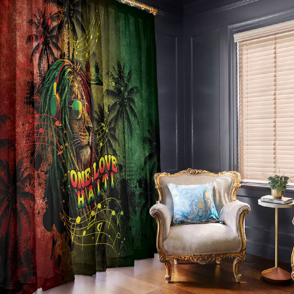 One Love Afro Haiti Window Curtain Rastafarian Lion Reggae Grunge Style