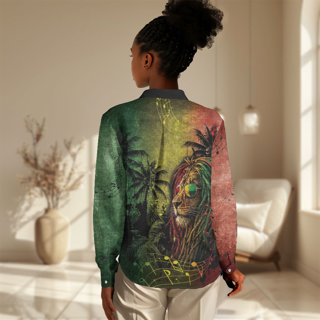 One Love Afro Haiti Women Casual Shirt Rastafarian Lion Reggae Grunge Style
