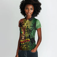 One Love Afro Haiti Women Polo Shirt Rastafarian Lion Reggae Grunge Style