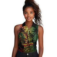One Love Afro Haiti Women Sleeveless Polo Shirt Rastafarian Lion Reggae Grunge Style
