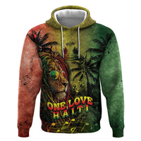 One Love Afro Haiti Zip Hoodie Rastafarian Lion Reggae Grunge Style