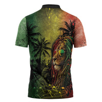 One Love Afro Haiti Zipper Polo Shirt Rastafarian Lion Reggae Grunge Style