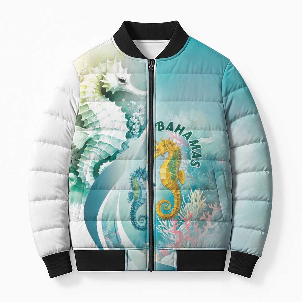 Bahamas Seahorse Bomber Puffer Jacket Ocean Spirit - Wonder Print Shop