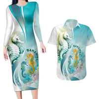 Bahamas Seahorse Couples Matching Long Sleeve Bodycon Dress and Hawaiian Shirt Ocean Spirit - Wonder Print Shop