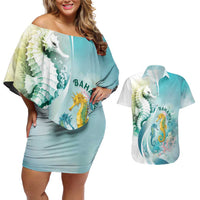 Bahamas Seahorse Couples Matching Off Shoulder Short Dress and Hawaiian Shirt Ocean Spirit - Wonder Print Shop