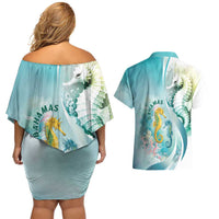 Bahamas Seahorse Couples Matching Off Shoulder Short Dress and Hawaiian Shirt Ocean Spirit - Wonder Print Shop