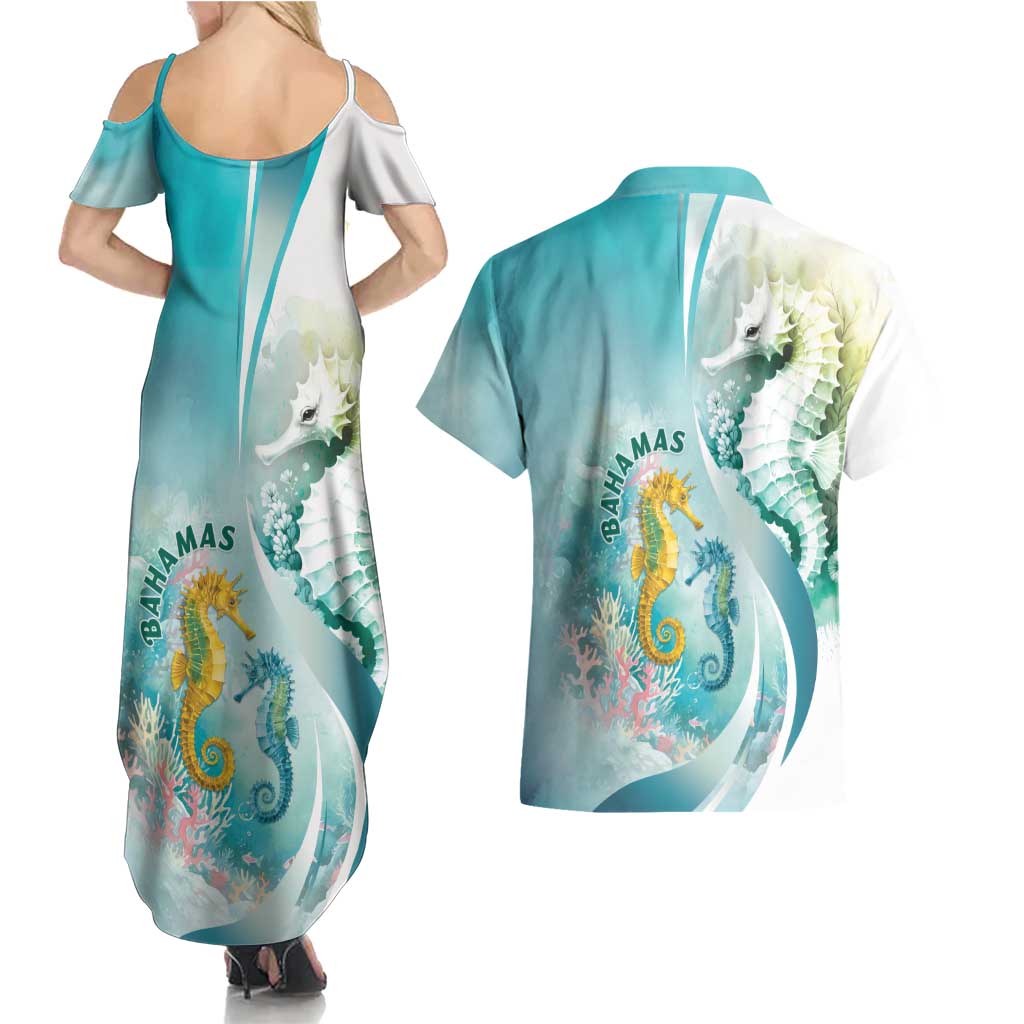 Bahamas Seahorse Couples Matching Summer Maxi Dress and Hawaiian Shirt Ocean Spirit - Wonder Print Shop