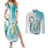 Bahamas Seahorse Couples Matching Summer Maxi Dress and Long Sleeve Button Shirt Ocean Spirit - Wonder Print Shop