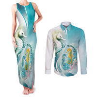 Bahamas Seahorse Couples Matching Tank Maxi Dress and Long Sleeve Button Shirt Ocean Spirit - Wonder Print Shop