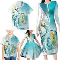 Bahamas Seahorse Family Matching Long Sleeve Bodycon Dress and Hawaiian Shirt Ocean Spirit - Wonder Print Shop