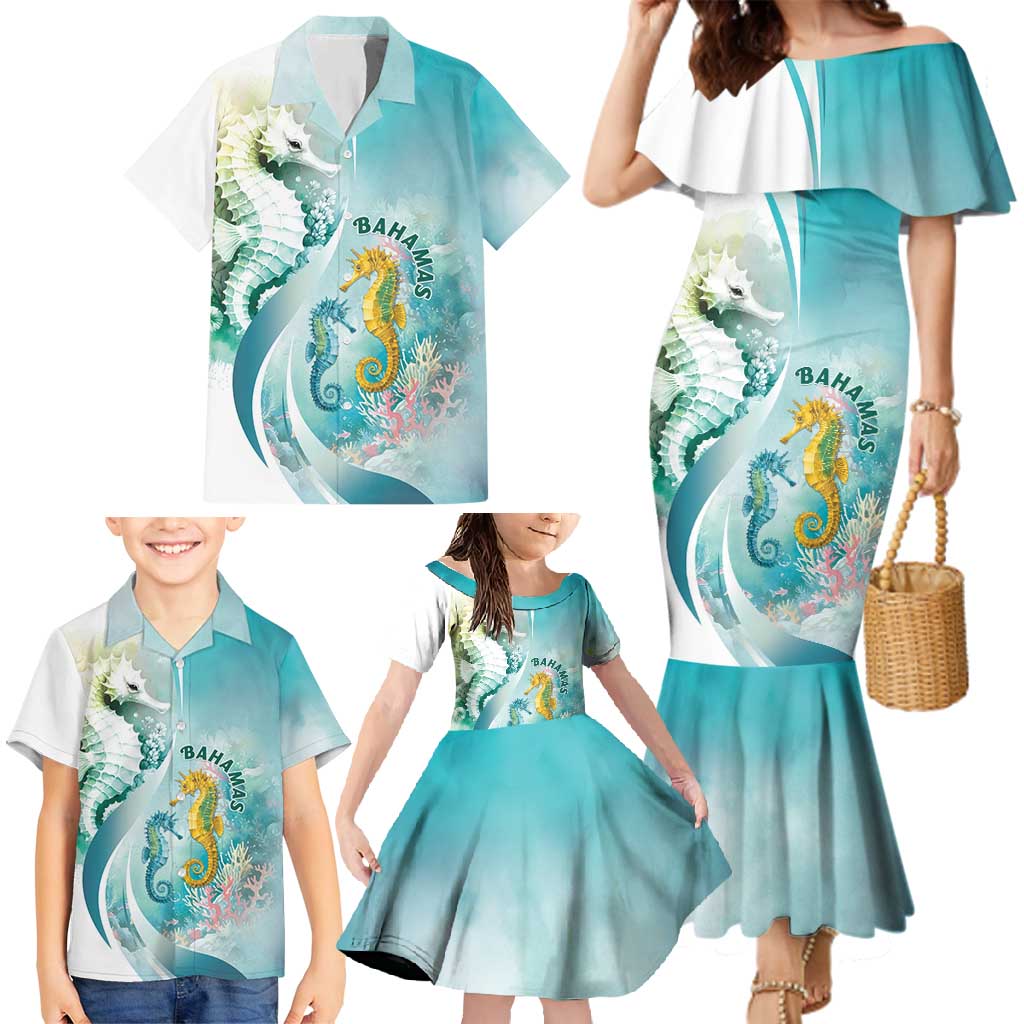 Bahamas Seahorse Family Matching Mermaid Dress and Hawaiian Shirt Ocean Spirit - Wonder Print Shop
