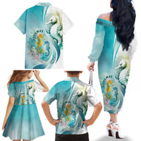 Bahamas Seahorse Family Matching Off The Shoulder Long Sleeve Dress and Hawaiian Shirt Ocean Spirit - Wonder Print Shop