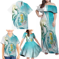 Bahamas Seahorse Family Matching Off Shoulder Maxi Dress and Hawaiian Shirt Ocean Spirit - Wonder Print Shop