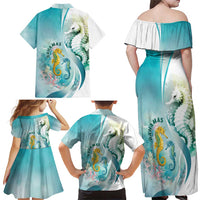 Bahamas Seahorse Family Matching Off Shoulder Maxi Dress and Hawaiian Shirt Ocean Spirit - Wonder Print Shop