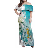 Bahamas Seahorse Family Matching Off Shoulder Maxi Dress and Hawaiian Shirt Ocean Spirit - Wonder Print Shop